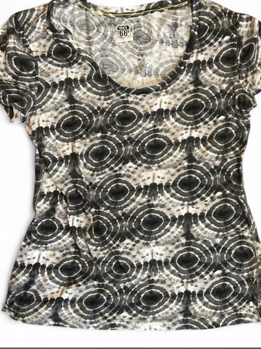 Route 66 Women's Black & Cream Abstract Short Sleeve Tee